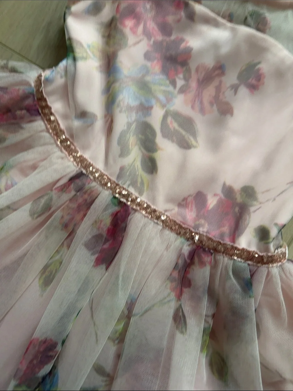 lilt Pink Floral Tulle Party Dress with Beaded Waist